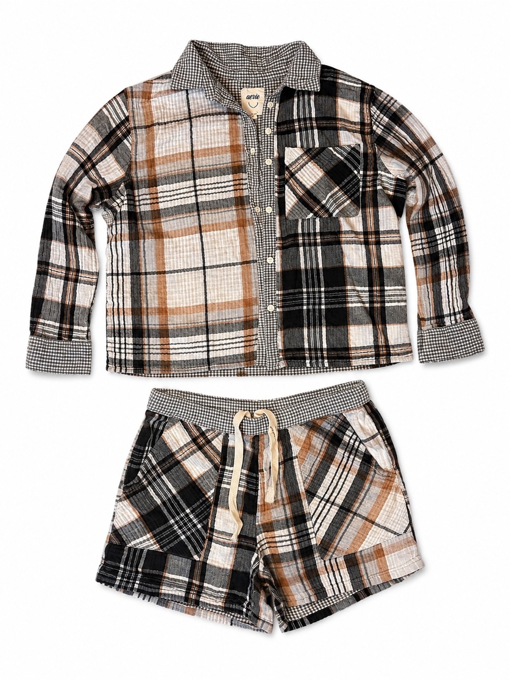 Aerie Plaid Two-Piece Pajama Set Button-Down, Shorts